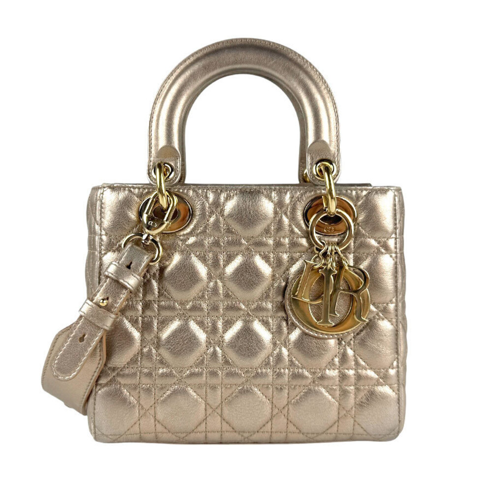 Christian Dior Lady 2way Shoulder Bag lambskin gold